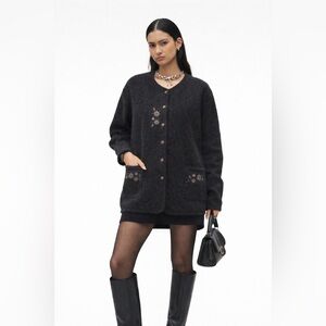 VINTAGE - Floral Embroidered Wool Blend Cardigan | Nordic Style